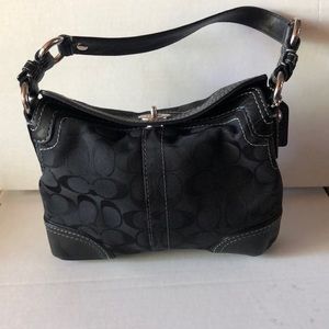 Black Coach Logo Cloth Shoulder Bag